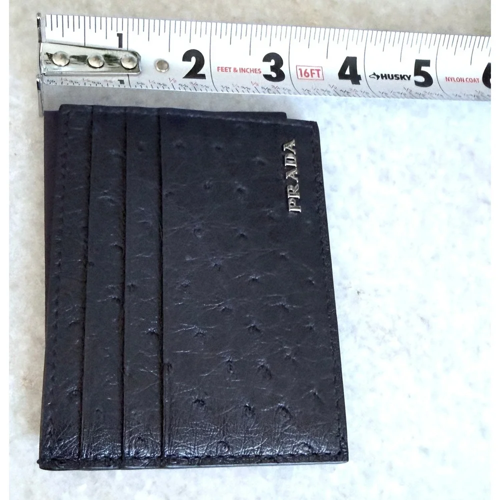 Prada Bleu Ostrich Leather Card Holder Wallet 2MC223 Struzzo Navy Blue Italy